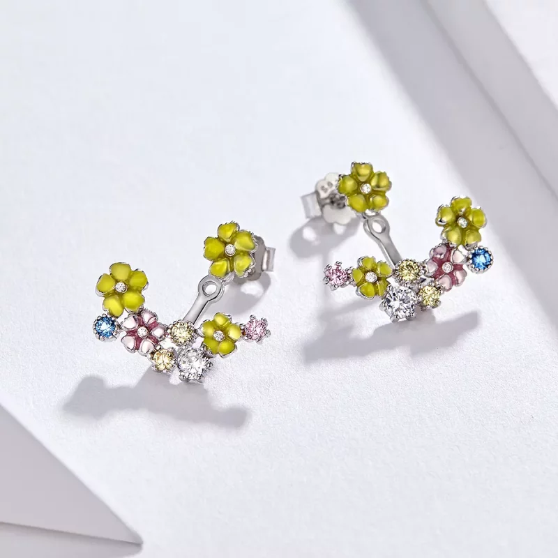 (imagen para) Pendientes de botón estilo Pandora con diseño de racimo de flores - BSE106 - Ver 3
