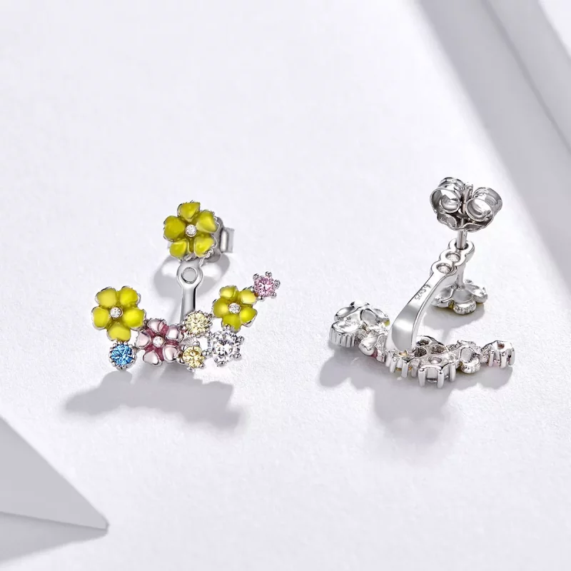 (imagen para) Pendientes de botón estilo Pandora con diseño de racimo de flores - BSE106 - Ver 4