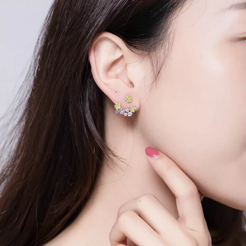 (imagen para) Pendientes de botón estilo Pandora con diseño de racimo de flores - BSE106 - Ver 5