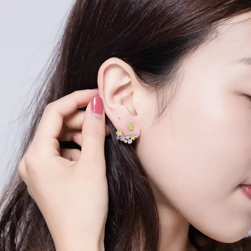 (imagen para) Pendientes de botón estilo Pandora con diseño de racimo de flores - BSE106 - Ver 6