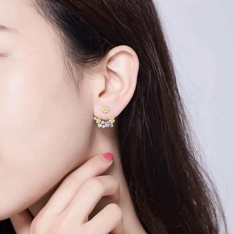 (imagen para) Pendientes de botón estilo Pandora con diseño de racimo de flores - BSE106 - Ver 7