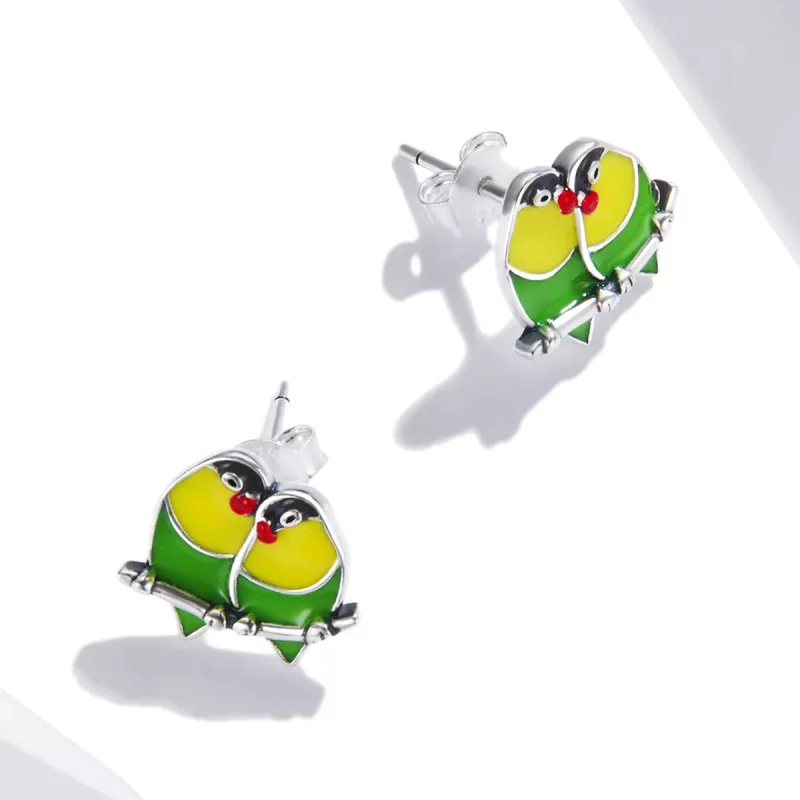 (imagen para) Pendientes de botón estilo Pandora con dos orioles - SCE1278 - Ver 3