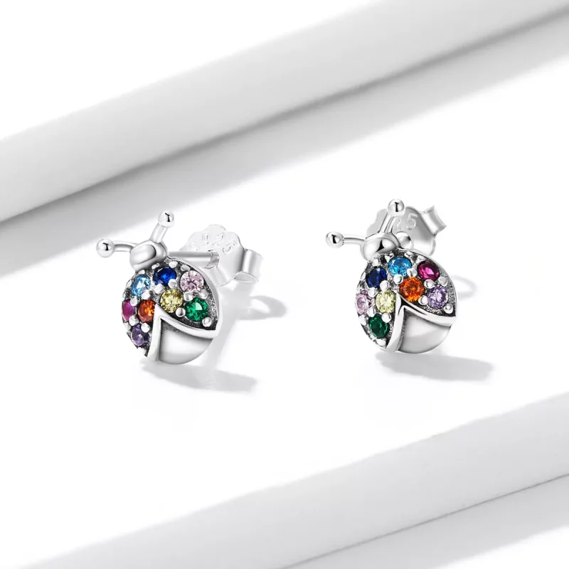 (imagen para) Pendientes de botón estilo Pandora con escarabajos coloridos - BSE560 - Ver 2