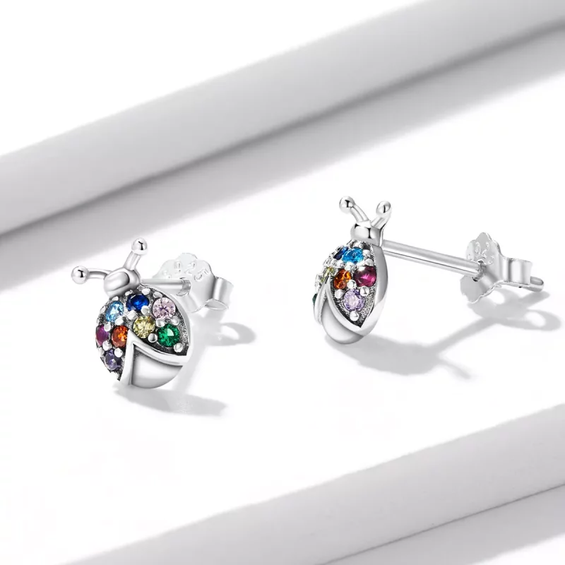 (imagen para) Pendientes de botón estilo Pandora con escarabajos coloridos - BSE560 - Ver 3