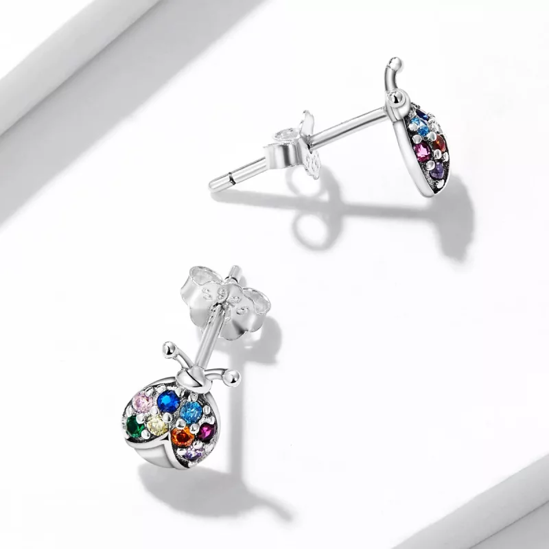 (imagen para) Pendientes de botón estilo Pandora con escarabajos coloridos - BSE560 - Ver 4