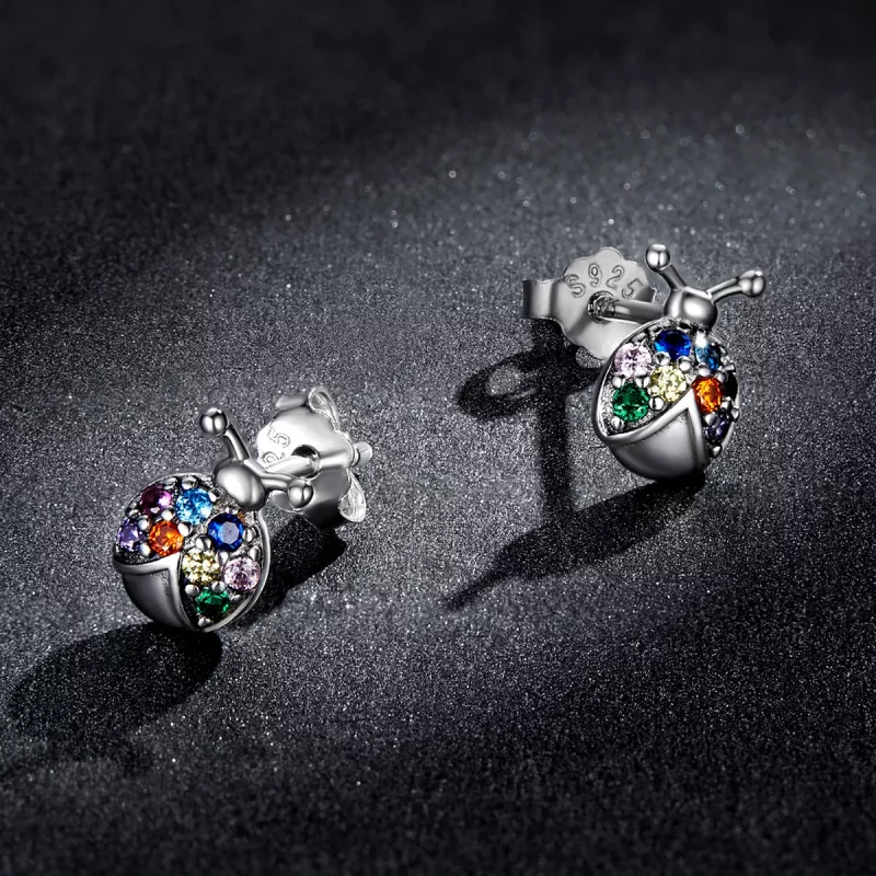(imagen para) Pendientes de botón estilo Pandora con escarabajos coloridos - BSE560 - Ver 5