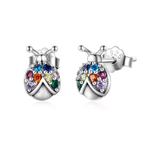 (imagen para) Pendientes de botón estilo Pandora con escarabajos coloridos - BSE560