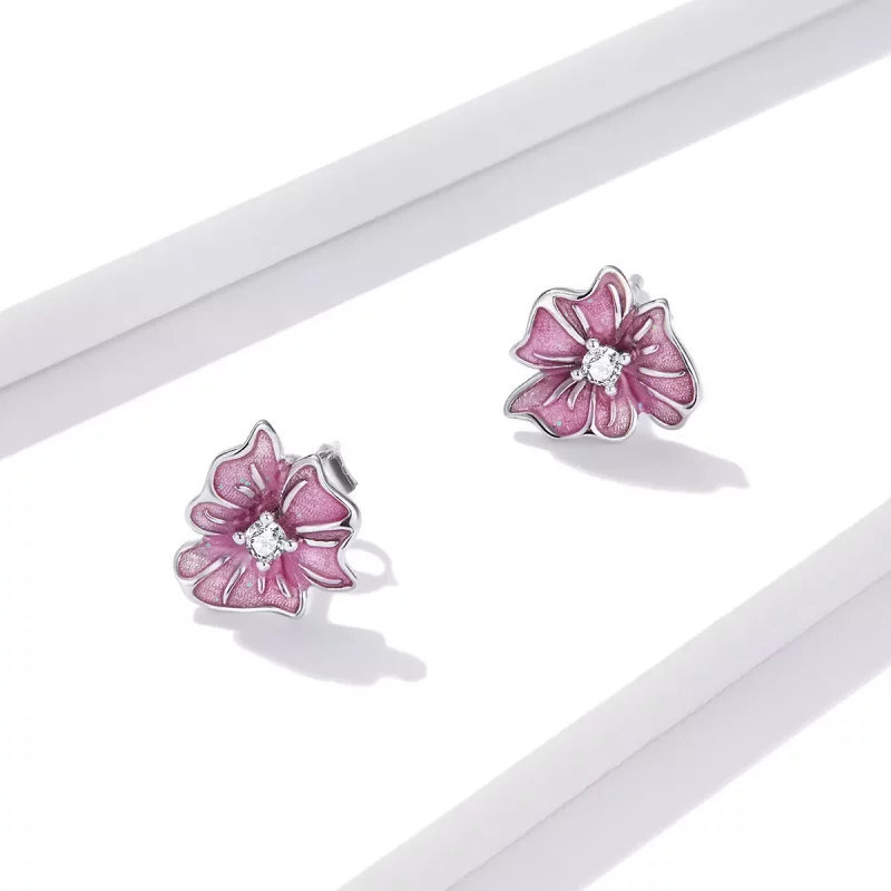 (imagen para) Pendientes de botón estilo Pandora con estambres florecientes - BSE471 - Ver 2