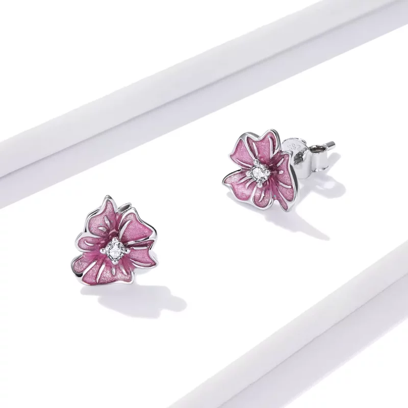 (imagen para) Pendientes de botón estilo Pandora con estambres florecientes - BSE471 - Ver 3