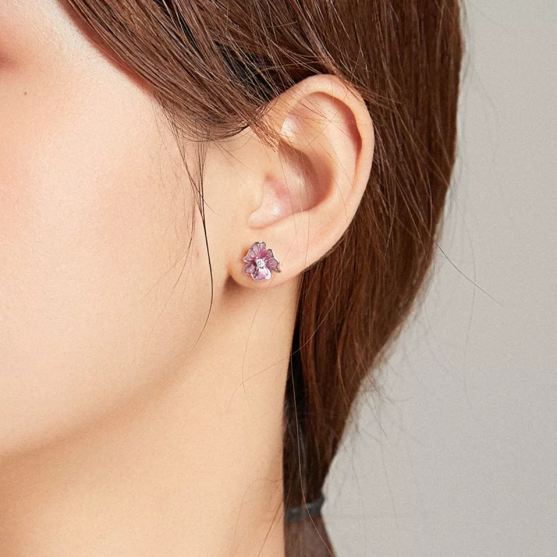 (imagen para) Pendientes de botón estilo Pandora con estambres florecientes - BSE471 - Ver 6