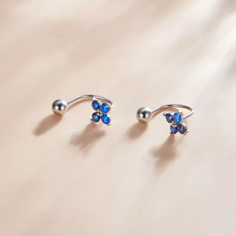 (imagen para) Pendientes de botón estilo Pandora con flores de cuatro pétalos - SCE1177-A - Ver 2