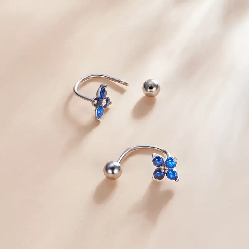 (imagen para) Pendientes de botón estilo Pandora con flores de cuatro pétalos - SCE1177-A - Ver 3