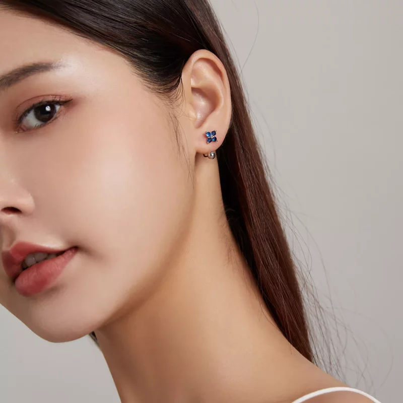 (imagen para) Pendientes de botón estilo Pandora con flores de cuatro pétalos - SCE1177-A - Ver 4