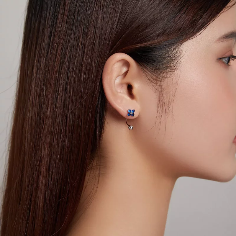 (imagen para) Pendientes de botón estilo Pandora con flores de cuatro pétalos - SCE1177-A - Ver 5