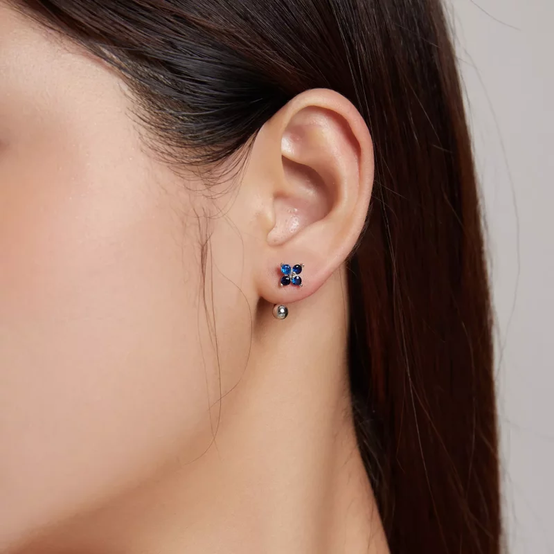 (imagen para) Pendientes de botón estilo Pandora con flores de cuatro pétalos - SCE1177-A - Ver 6