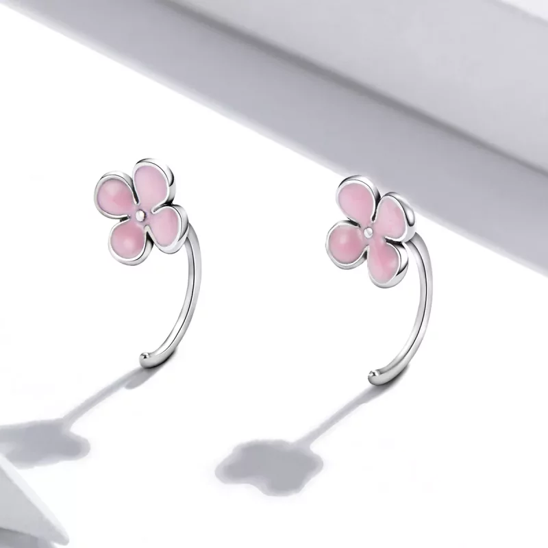 (imagen para) Pendientes de botón estilo Pandora con flores rosas - SCE1286 - Ver 2