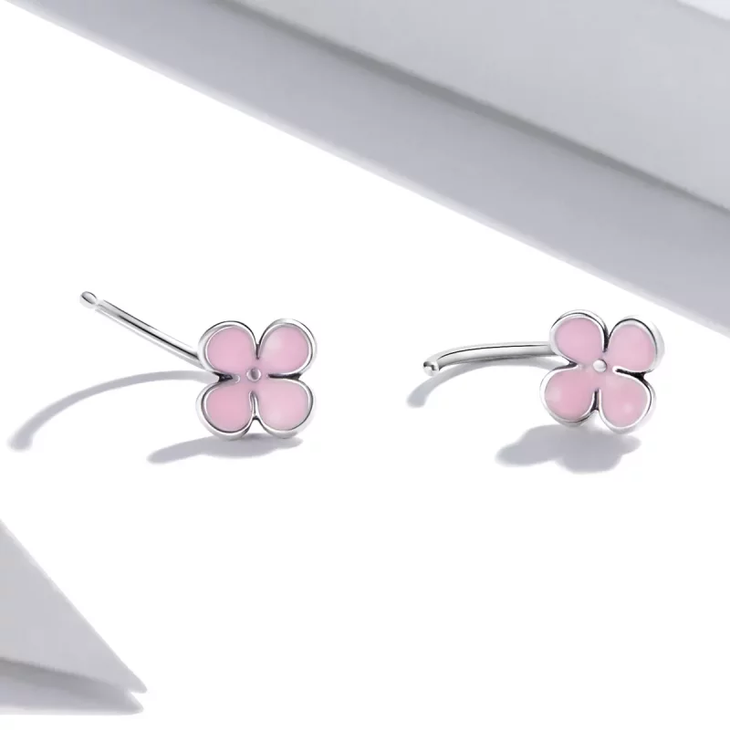 (imagen para) Pendientes de botón estilo Pandora con flores rosas - SCE1286 - Ver 3