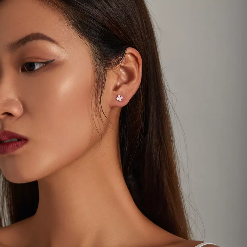 (imagen para) Pendientes de botón estilo Pandora con flores rosas - SCE1286 - Ver 5