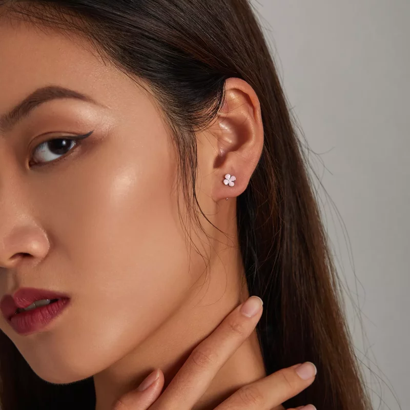 (imagen para) Pendientes de botón estilo Pandora con flores rosas - SCE1286 - Ver 6