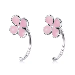 (imagen para) Pendientes de botón estilo Pandora con flores rosas - SCE1286