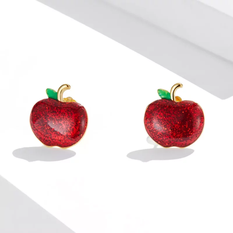 (imagen para) Pendientes de botón estilo Pandora con manzanas navideñas - SCE1314 - Ver 2