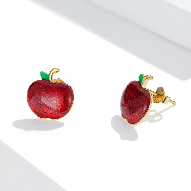 (imagen para) Pendientes de botón estilo Pandora con manzanas navideñas - SCE1314 - Ver 3