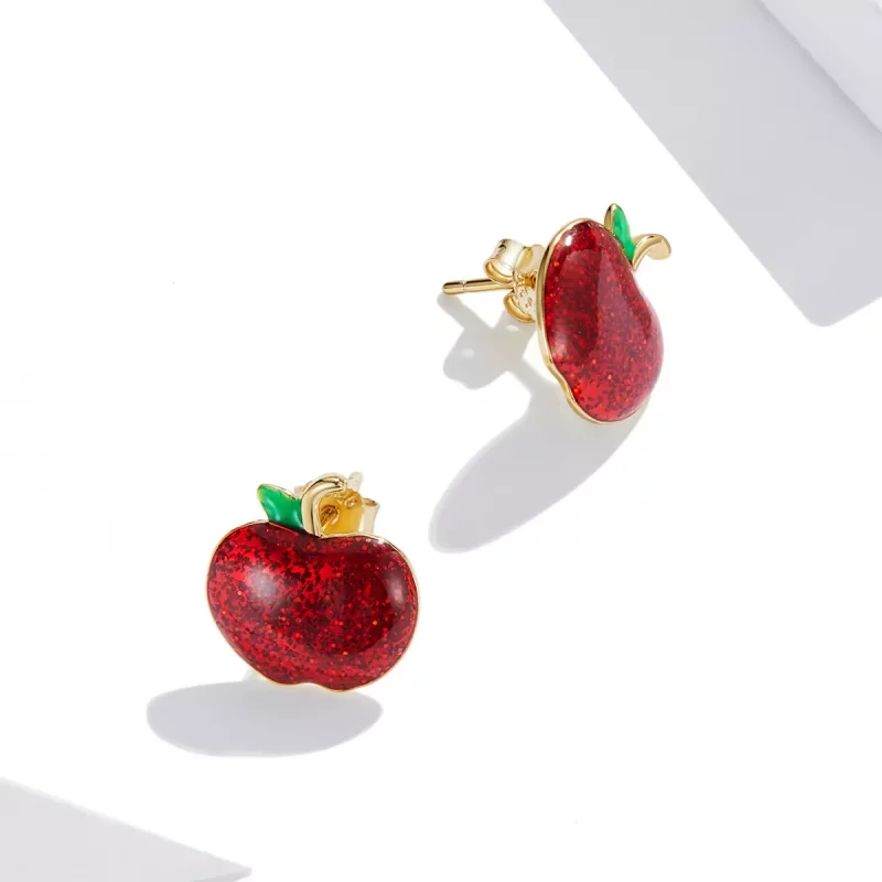 (imagen para) Pendientes de botón estilo Pandora con manzanas navideñas - SCE1314 - Ver 4