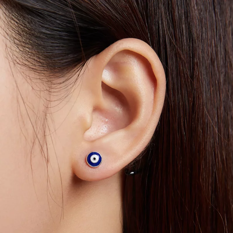 (imagen para) Pendientes de botón estilo Pandora con ojo protector - SCE1207-BU - Ver 3