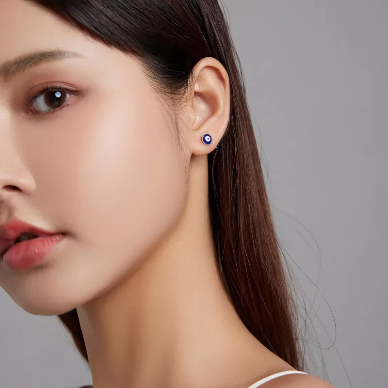(imagen para) Pendientes de botón estilo Pandora con ojo protector - SCE1207-BU - Ver 4