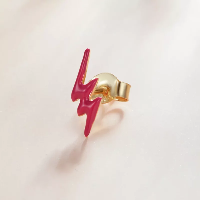 (imagen para) Pendientes de botón estilo Pandora con rayo rosa - SCE1236 - Ver 2