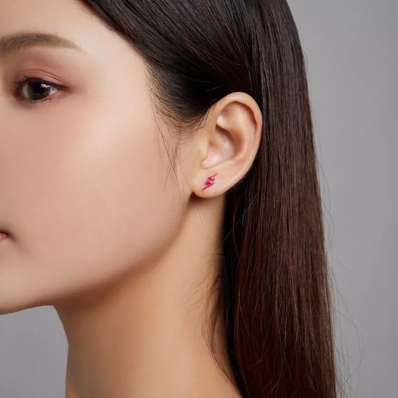 (imagen para) Pendientes de botón estilo Pandora con rayo rosa - SCE1236 - Ver 3