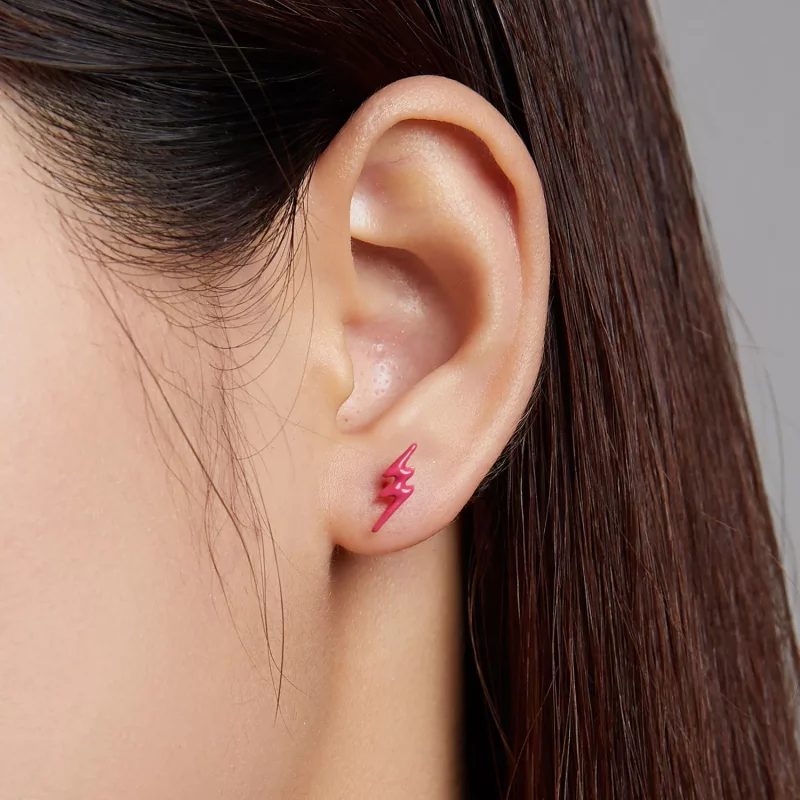(imagen para) Pendientes de botón estilo Pandora con rayo rosa - SCE1236 - Ver 5