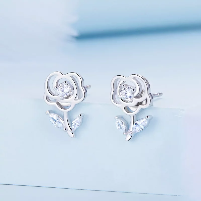 (imagen para) Pendientes de botón estilo Pandora con rosas - BSE714 - Ver 2