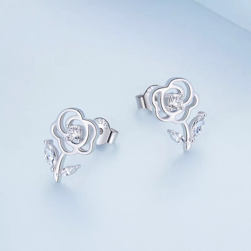 (imagen para) Pendientes de botón estilo Pandora con rosas - BSE714 - Ver 3