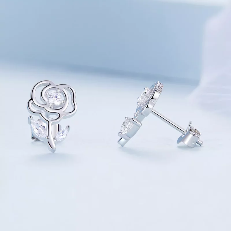 (imagen para) Pendientes de botón estilo Pandora con rosas - BSE714 - Ver 4