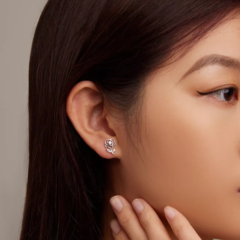(imagen para) Pendientes de botón estilo Pandora con rosas - BSE714 - Ver 5