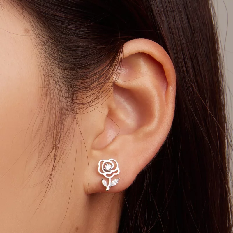 (imagen para) Pendientes de botón estilo Pandora con rosas - BSE714 - Ver 6