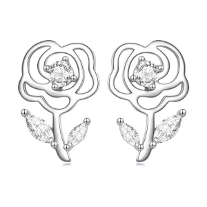 (imagen para) Pendientes de botón estilo Pandora con rosas - BSE714