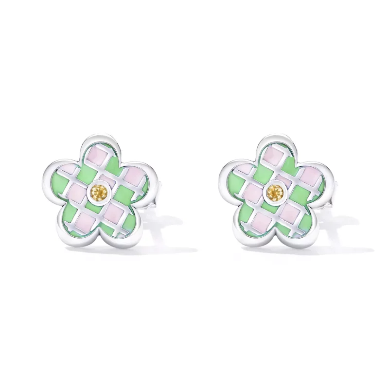 (imagen para) Pendientes de botón estilo Pandora con tablero de ajedrez de flores - SCE1387 - Ver 2