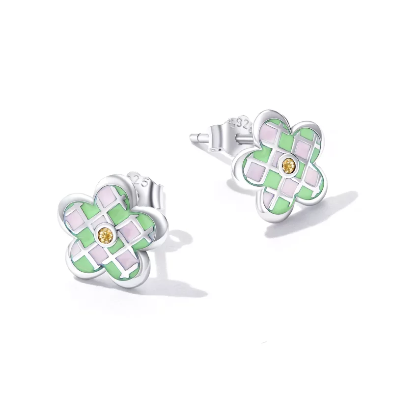 (imagen para) Pendientes de botón estilo Pandora con tablero de ajedrez de flores - SCE1387 - Ver 3