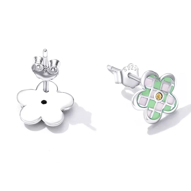 (imagen para) Pendientes de botón estilo Pandora con tablero de ajedrez de flores - SCE1387 - Ver 4