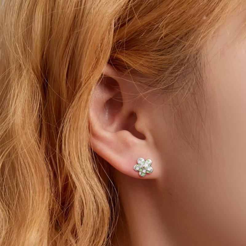 (imagen para) Pendientes de botón estilo Pandora con tablero de ajedrez de flores - SCE1387 - Ver 5