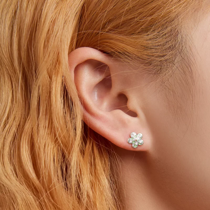 (imagen para) Pendientes de botón estilo Pandora con tablero de ajedrez de flores - SCE1387 - Ver 6