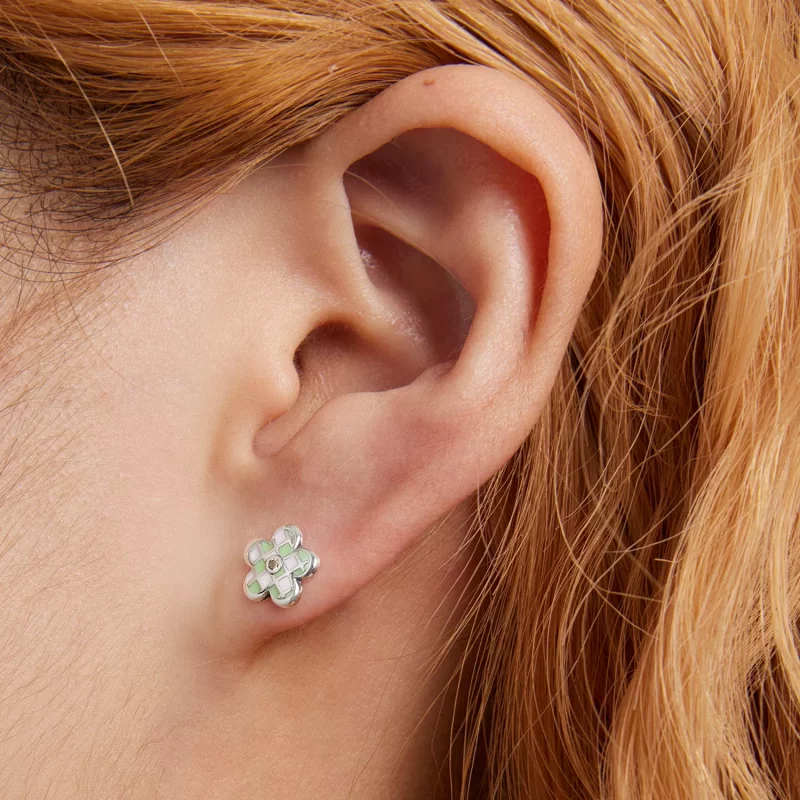 (imagen para) Pendientes de botón estilo Pandora con tablero de ajedrez de flores - SCE1387 - Ver 7