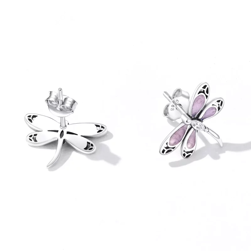 (imagen para) Pendientes de botón estilo Pandora para niña con libélula rosa - SCE1414 - Ver 3