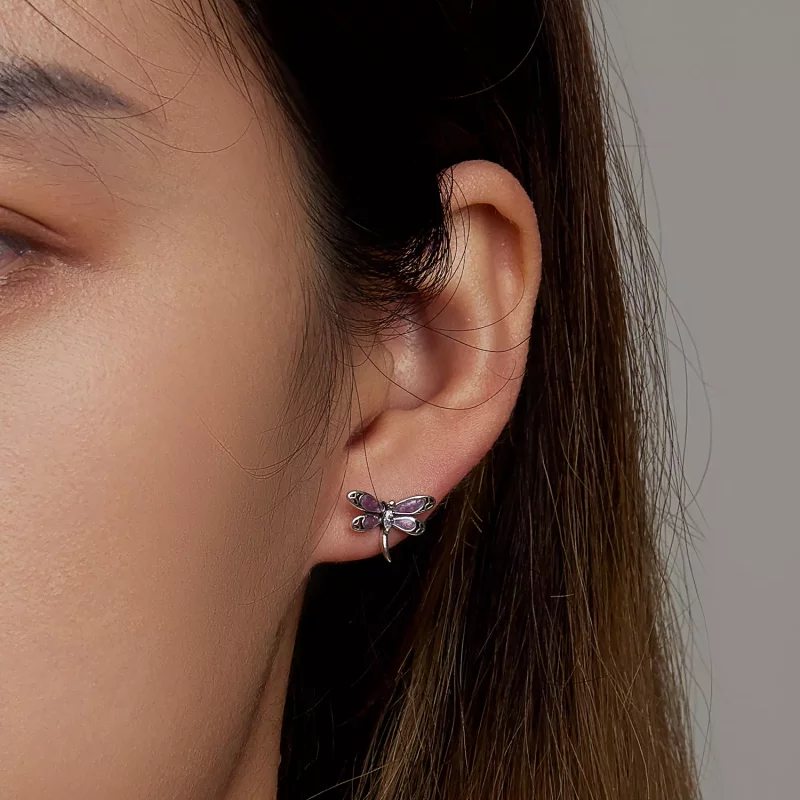 (imagen para) Pendientes de botón estilo Pandora para niña con libélula rosa - SCE1414 - Ver 5