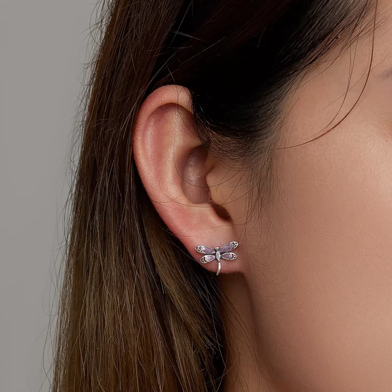 (imagen para) Pendientes de botón estilo Pandora para niña con libélula rosa - SCE1414 - Ver 6