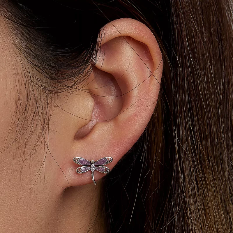 (imagen para) Pendientes de botón estilo Pandora para niña con libélula rosa - SCE1414 - Ver 7