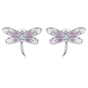 (imagen para) Pendientes de botón estilo Pandora para niña con libélula rosa - SCE1414