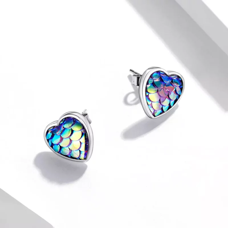 (imagen para) Pendientes de corazón con escamas de pez estilo Pandora - SCE1300 - Ver 2